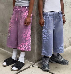 Custom Streetwear Capris Sweatpants <strong>Leopard</strong> <strong>Print</strong> Summer Baggy Casual 100% Cotton Sweat <strong>Shorts</strong> Jogging 3/4 Long <strong>Shorts</strong> <strong>Men</strong> - Product Image 1