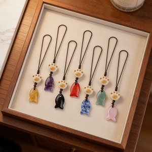 Colgante de Cristal Natural con Forma de Pez y Adorno de Pata de Gato, Multifuncional <span class=keywords><strong>para</strong></span> Llavero, Bolso, Correa de Teléfono, Decoración, Regalo de la Suerte - Product Image 4