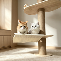 Arbre à chat moderne écologique à hauteur réglable, structure en bois massif, griffoir, design du sol au plafond, montage facile, antidérapant