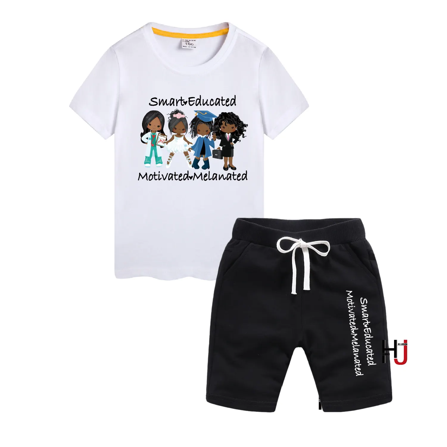 Smart melanated educated african black boys girls clothes magliette shorts set cute kids top pantaloni abiti abbigliamento per bambini