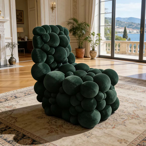 Sofá Individual Esférico de Diseño Único, Sillón Verde Tapizado con Mechones, <span class=keywords><strong>para</strong></span> Dormitorio, Lectura, Club, Decorativo - Product Image 3