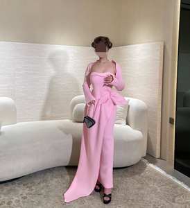 Gaun pesta Tahun Baru 2026 disesuaikan-gaun malam tanpa tali panjang lantai, gaun <span class=keywords><strong>Prom</strong></span> lengan penuh, mantel terbungkus mode sederhana - Product Image 2