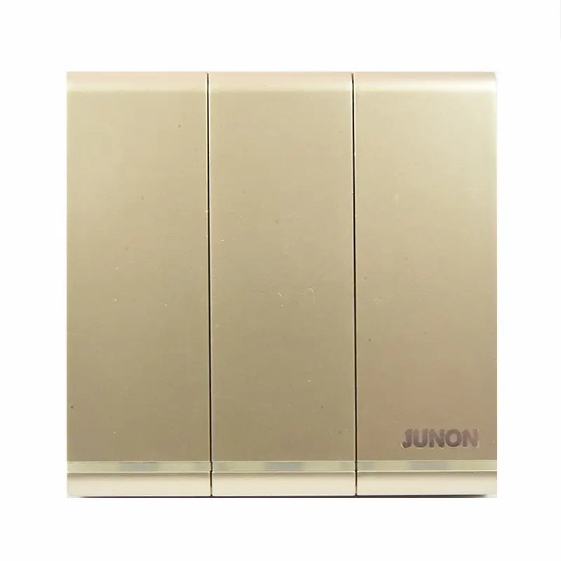 JUNON New Arrival Wall Switches China 3 Gang 1 Way Light Switch GOLD