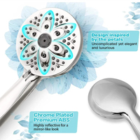 Pommeau de Douche Haute Pression Chromé 6 Fonctions Économiseur d'Eau avec Diverter, 6 Modes de Jet, Douchette à Main et Tuyau pour Salle de Bain Moderne