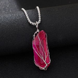 Vintage Retro Euro-American Style Necklace <b>Crystal</b> Column <b>Tree</b> Life Pendant Original Rainbow Stone Stainless Steel Jewelry Gift - Product Image 2