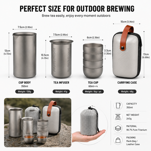 Ensemble de thé de voyage en titane de 350 ml avec infuseur, tasses empilables, kit de thé portable pour le camping, la randonnée en plein air et la préparation du café - Product Image 3