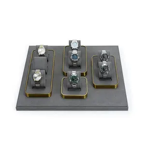 Vanlocy bán buôn da lộn da sang trọng đồng hồ hiển thị kim loại khay Showcase Đồng Hồ đứng - Product Image 5