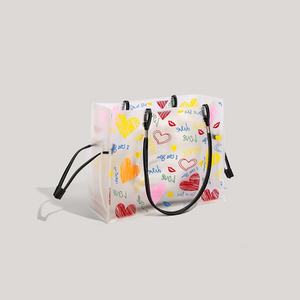 Bolso de hombro esmerilado de PVC de 15 pulgadas para mujer, bolso de gelatina de viaje por sublimación de gran capacidad, bolso de mano personalizado con hilo verde - Product Image 2