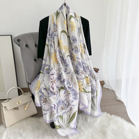 Écharpe longue en satin à imprimé floral pour femme, châle de protection solaire d'été, élégant, léger, pour voyage, plage, foulard de cou, hijab
