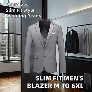 Veste de costume homme grise ajustée à simple boutonnage, col cranté, en mélange de laine infroissable, pour tenue formelle - Product Image 3