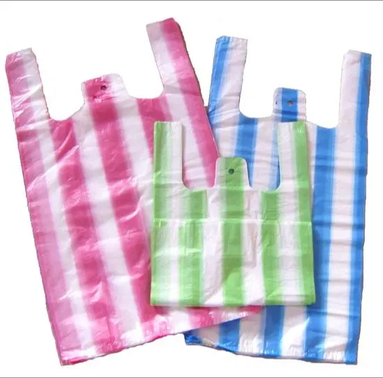 Hdpe Gestreepte Carrier Bag Supermarkt Boodschappen Vest Handvat T-shirt Plastic Zak Aangepaste