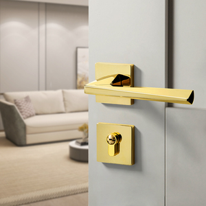 Gagang pintu Modern Grain tuas keamanan logam seng kunci pintu pegangan pintu pintu privasi kayu Mortise kenop pintu untuk Hotel - Product Image 4