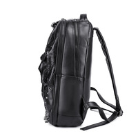 Sac à dos noir gothique de forme unique avec motif squelette 3D et rivets pointus, unisexe