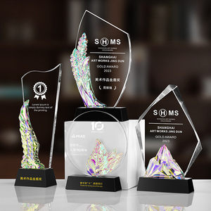 Trophée en cristal personnalisé, cadeau d'entreprise, récompense pour les travailleurs acharnés, souvenirs, cadeaux de sécurité, série colorée, trophée sculpté - Product Image 5