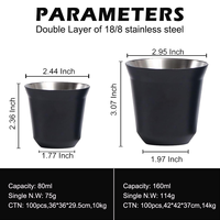 Tasse à expresso en miroir en acier inoxydable en vrac en gros pique-nique en plein air Portable Double épaissi Mini tasse à café