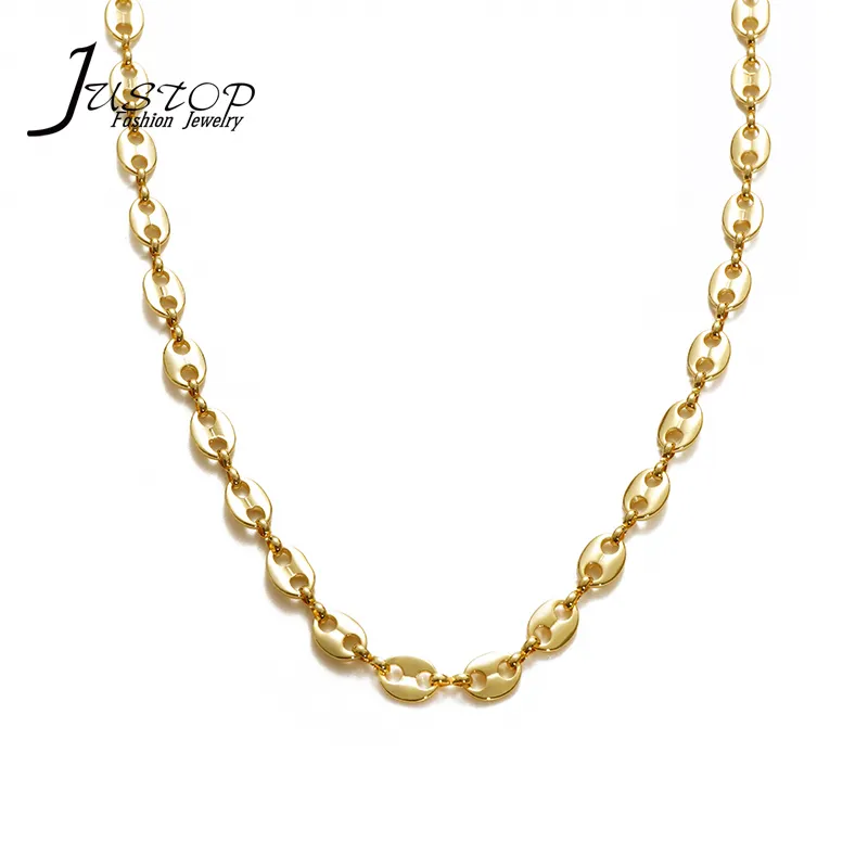 Real Gold Plated Color Necklaces Men Jewelry Fashion Punk Big Coffee Beans Link Chain Choker