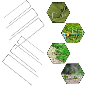 Juego de 10 Estacas Metálicas en Forma de U de Alta Resistencia para Fijar Cercas, Barreras Contra Malezas y Jardines - Product Image 2