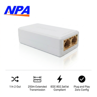 Extensor Repetidor PoE Apilable 1 Entrada 2 Salidas 10/100Mbps IEEE 802.3af/at Transmisión de 250m RJ45 para Cámara IP CCTV en Stock