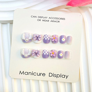 Uñas Postizas para Niñas, 12 Piezas, Diseño de Dibujos Animados, Conejo, Oso, Flor, Lazo, Caramelo, para Niñas de 3 a 6 Años, Removibles, Reutilizables, Venta al Por Mayor - Product Image 6