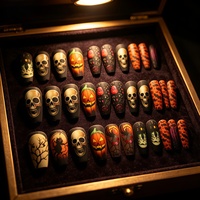 24 Stück Halloween Aufklebenägel Orange Lila Schwarz Geister Kürbis Fledermaus Design Acryl Künstliche Nägel Wiederverwendbare Nägel für Frauen Party