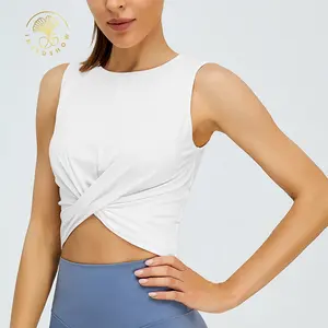 Rompi olahraga wanita tanpa lengan, pakaian olahraga wanita, kaus tanpa lengan, atasan Tank top Crop Gym, kaus olahraga Yoga warna hitam untuk wanita