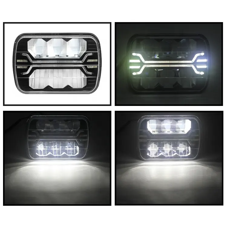 7 Zoll 5 '* 7 Zoll 12-24V Fernlicht mit weißer Position Rechteckiger LED-Scheinwerfer 7x6 Scheinwerfer für Jeep-Auto YJ Cherokee XJ