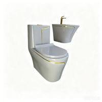 Ensemble WC monobloc en céramique de luxe moderne avec garniture dorée, chasse d'eau double, siège chauffant et lavabo assorti