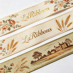 Elegant European Pastoral Landscape Grosgrain Ribbon Gold Floral Print Decor Ribbon for Wedding Bouquet Gift <b>Box</b> Bow Craft - Product Image 5
