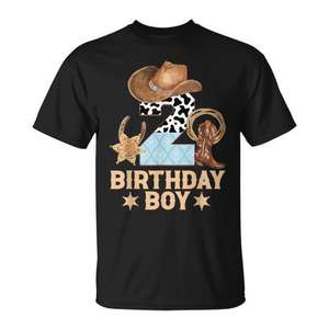 T-shirt Western Birthday Boy 2nd Cowboy pour enfants, manches courtes, col rond, impression numérique - Product Image 1