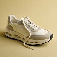 Chaussures Chunky Rétro pour Hommes, Fabriquées à la Main en Cuir Véritable, Respirantes, Blanches, à Semelle Épaisse, Polyvalentes, Décontractées et Sportives