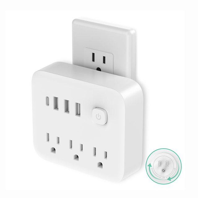 EL-111 Conversion Socket 12W US to US Standard 1USB-C 3USB 3US Plug Mini Wall-Mounted Conversion Socket
