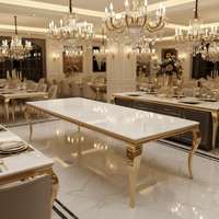 Table de banquet moderne de luxe en gros pour événements de mariage, avec structure en acier inoxydable et plateau en verre, pour hôtels, salles à manger et salons, prix d'usine