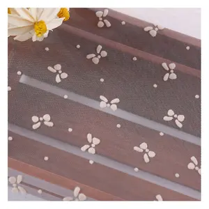 ZRT009 Đẹp Trắng Bow Polka Dot Pattern Đổ Xô Tulle Lưới Vải Mùa Hè Ăn Mặc Quần Áo Vải