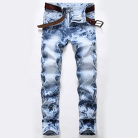 2024 nouveau badge personnalisé patchs italie Style vente chaude de haute qualité mince maigre déchiré Denim empilé pantalon hommes jean