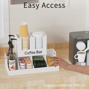 Organizador de Café de 2 Niveles, Estante de Almacenamiento de Escritorio, Estación de Café Multifuncional de Madera de Bambú - Product Image 2