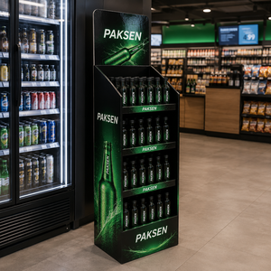Expositor de suelo corrugado para botellas de cerveza, estante impreso de 4 niveles para botellas de bebidas, estantería promocional para pasillos de bebidas en supermercados - Product Image 3