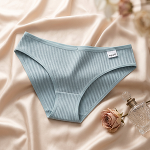 Culottes côtelées en coton pour femmes, couleur unie, taille mi-haute, sous-vêtements doux et respirants pour usage quotidien, lingerie grande taille - Product Image 4