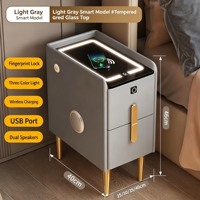 Table de chevet intelligente en bois avec haut-parleur Bluetooth, design convertible, utilisation hôtelière, petite lampe LED, port USB, charge sans fil, lecteur d'empreintes digitales