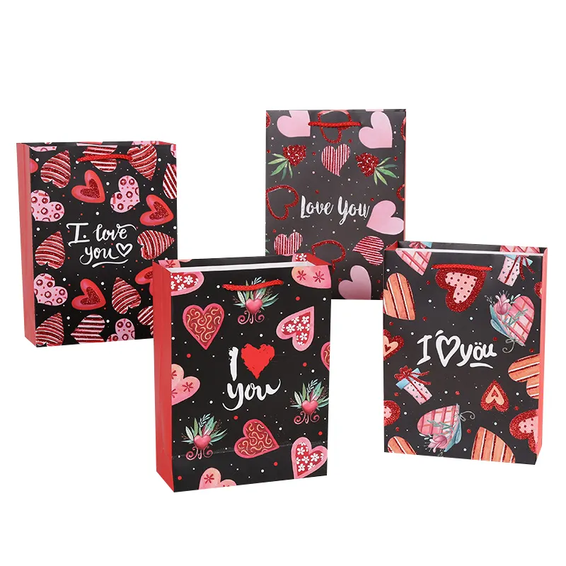 Omet Valentines luxury gift packaging bag wholesale custom fancy fashion flowers pattern designer handle gift paper bag