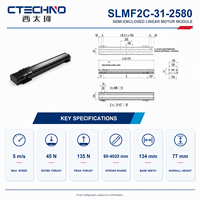 CTECHNO SLMF2C-31-2580 Plataforma de Posicionamiento con Motor Lineal de Accionamiento Directo, Empuje Nominal de 45 N, Recorrido de 2580 mm para Producción de Celdas Solares