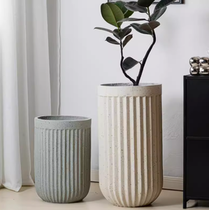 <span class=keywords><strong>Cilindro</strong></span> alto de rayas redondas para interiores/exteriores estilo romano de suelo a techo grande Wabi-Sabi terrazo crema viento magnesia olla - Product Image 4