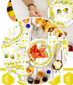 Bee Paper <b>Plates</b> for Gender Reveal Party He or She Which Will It Bee Honey Themed Gender Reveal Decorations 7 Inch - Product Image 3