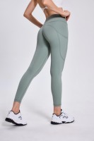 Celana Yoga Kontrol Perut Pinggang Tinggi Wanita 20% Spandex Kantong Samping Legging Olahraga Fitness