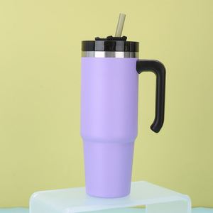 304 Stainless Steel <b>Double</b> <b>Wall</b> Vacuum Tumbler 20oz Car Travel <b>Cup</b> With Handle Straw for Outdoor Use - Product Image 5
