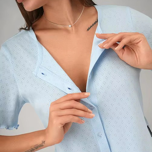 ชุดนอนผ้าฝ้ายสำหรับผู้หญิง เสื้อยืดและกางเกงขาสั้น เนื้อผ้านุ่ม ระบายอากาศได้ดี ไซส์ S-XXL - Product Image 1