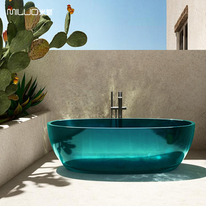 Vasca da Bagno Moderna Freestanding in Resina Trasparente Colorata, Vasca in Acrilico Trasparente per Hotel e Ville con Accessorio di Scarico - Product Image 4
