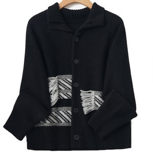 Pull en laine pure à lignes croisées, cardigan en tricot pour femmes, automne-hiver, nouveau style, vêtements pour femmes, pull en laine réversible à col montant - Product Image 6