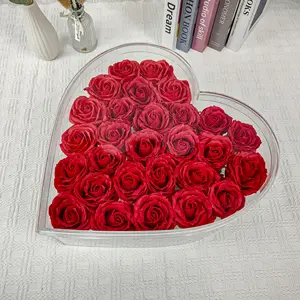 Logotipo personalizado Romántico Elegante Cajas Para Flores Claro Gran Corazón Acrílico Lujo Flor Caja Para Ramos