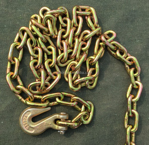 โซ่เหล็กชุบสังกะสีสีเหลือง ขนาด 5/16 นิ้ว 3/8 นิ้ว 1/4 นิ้ว ผลิตจากเหล็กอัลลอยด์ แข็งแรงทนทาน G70 สำหรับรถพ่วง พร้อมตะขอ - Product Image 1