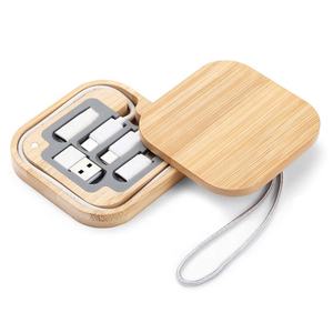 Juego de cables USB de carga múltiple portátil de 60W 5A Carga rápida para computadoras Cargador USB de datos portátil de madera de Bambú - Product Image 2